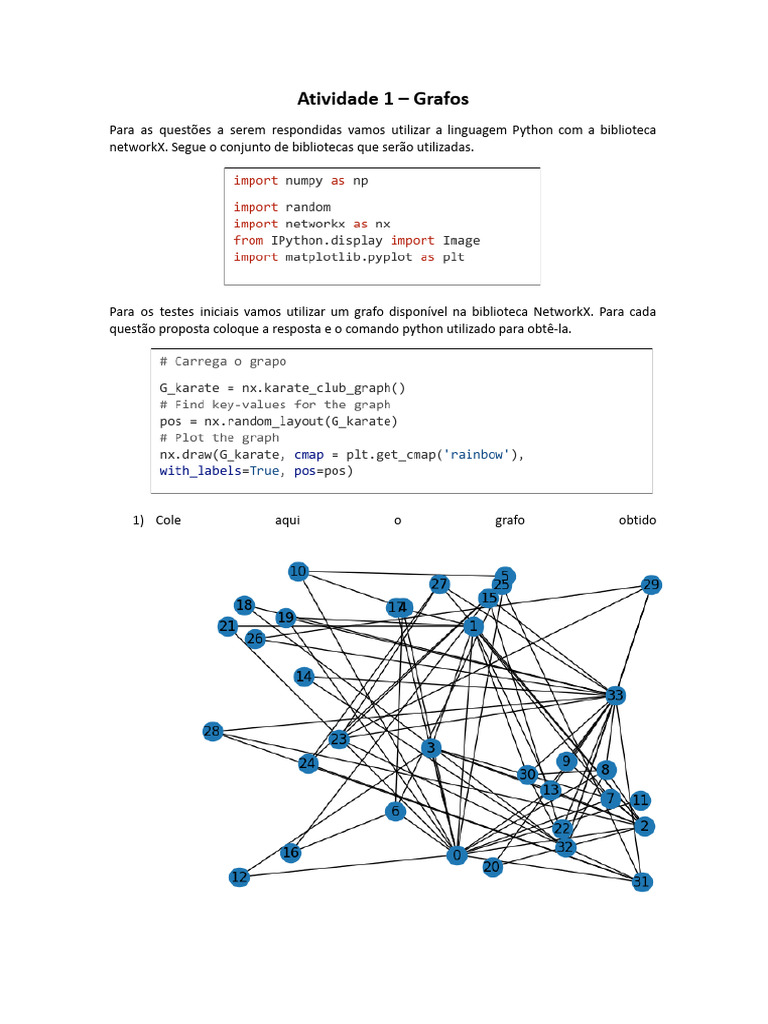 Atividades Práticas com Grafos em Python | PDF | Teoria dos Gráficos ...