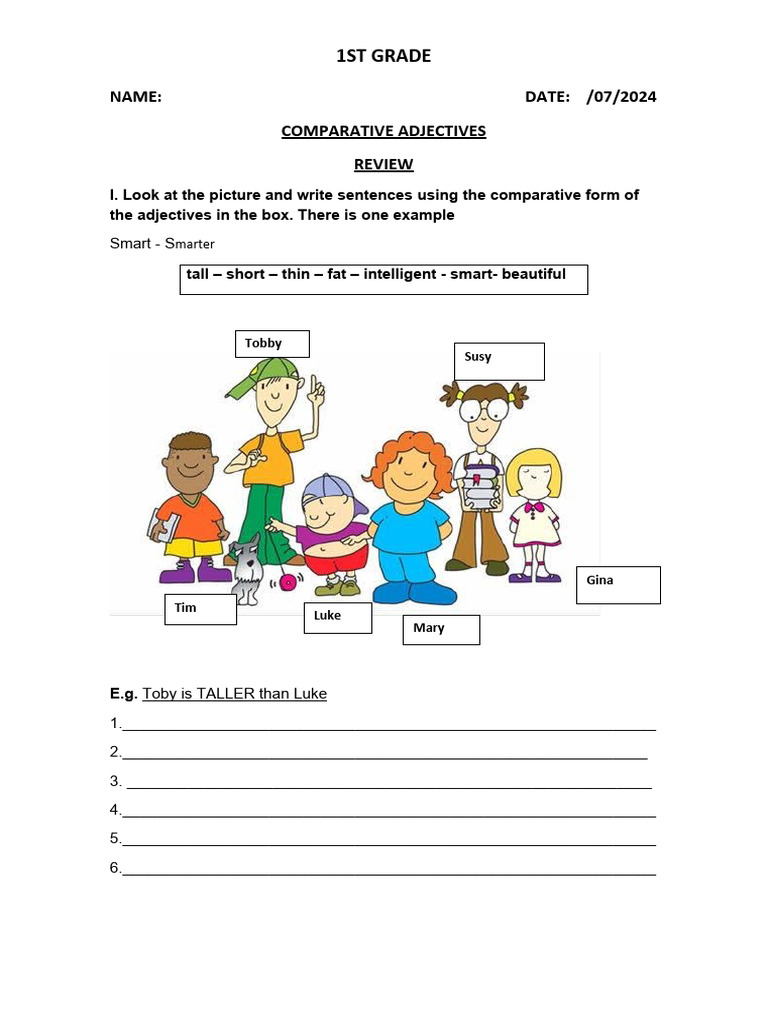 Comparative Adjectives Worksheet Grade 1 | PDF | Career & Growth