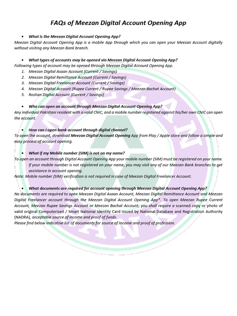 Meezan Digital Account FAQs | PDF | Identity Document | Cheque