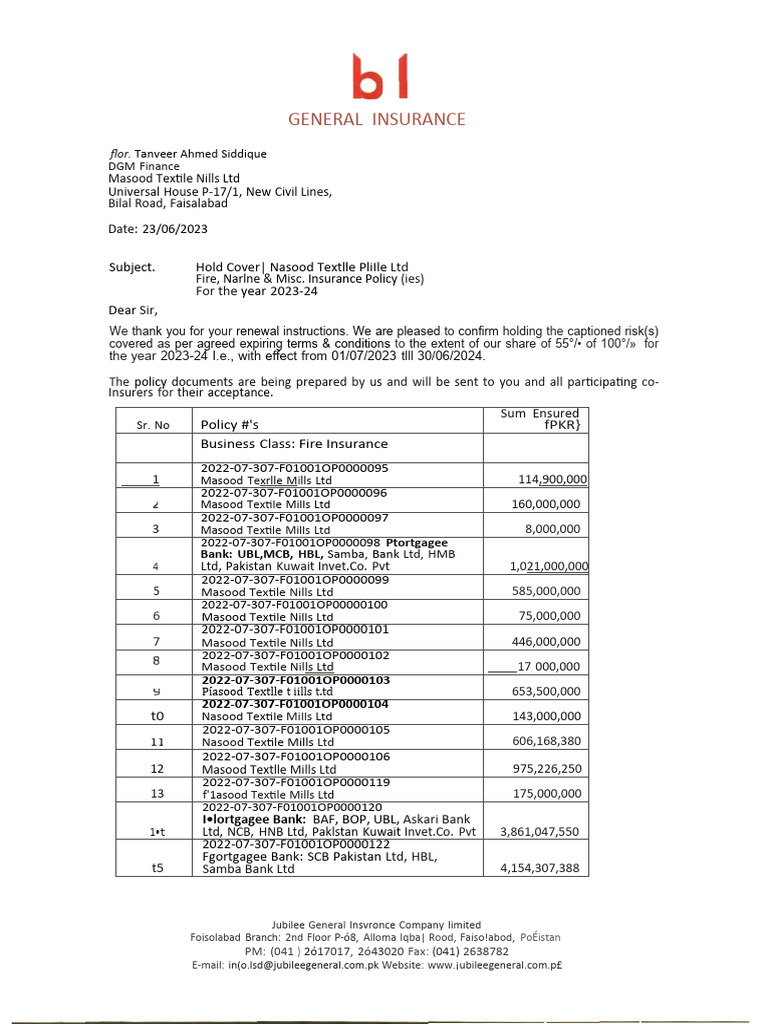 Hold Cover Confirmation for 2023-24 | PDF | Banks | Companies Of Asia