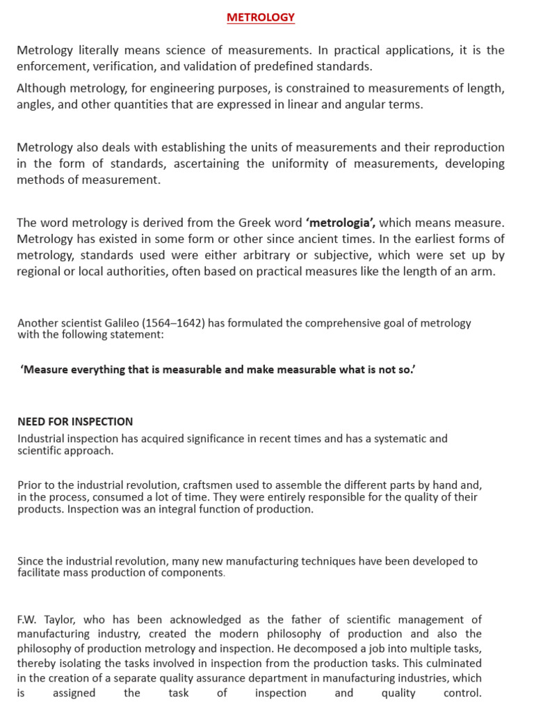 Metrology and Industrial Inspection | PDF | Accuracy And Precision ...