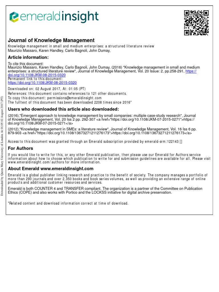 Knowledge Management in SMEs: Review | PDF | Small And Medium Sized ...