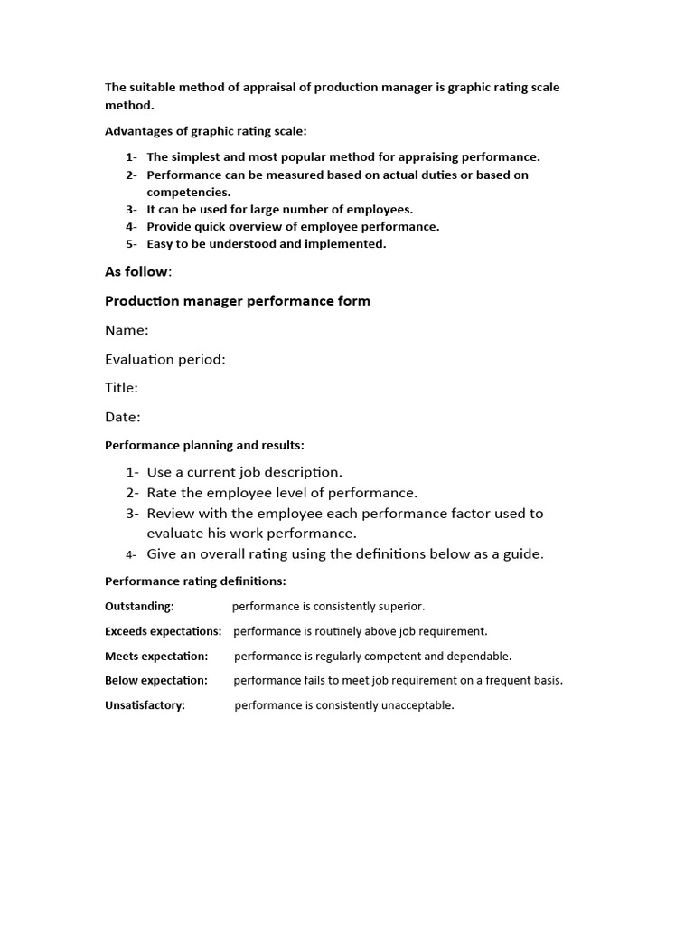 The Suitable Method of Appraisal of Production Manager Is Graphic ...
