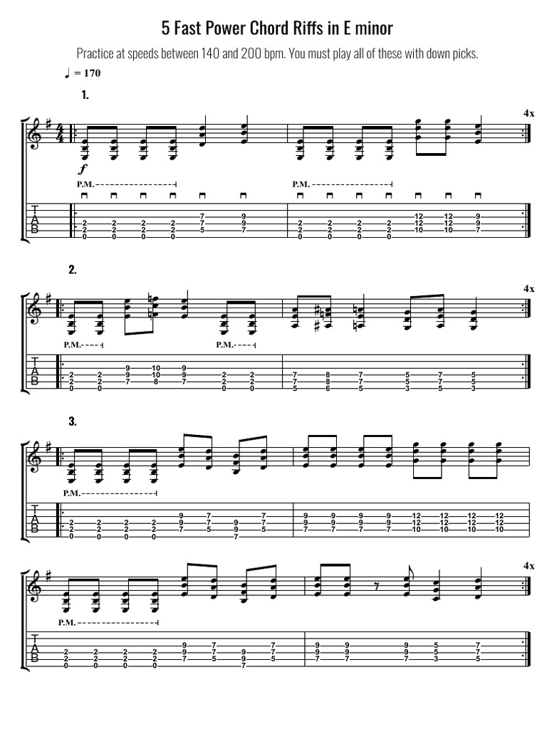 E Minor Power Chord Riffs Guide | PDF | Harmony | Musical Techniques