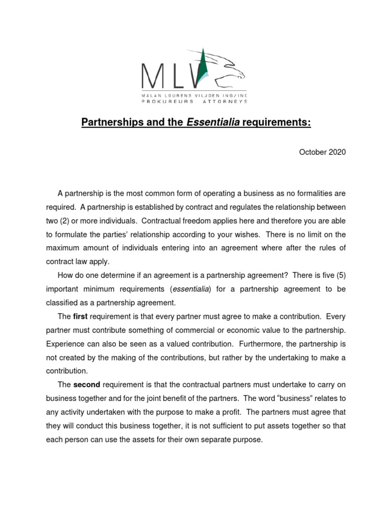 Essential Requirements for Partnerships | PDF | Partnership | Private Law