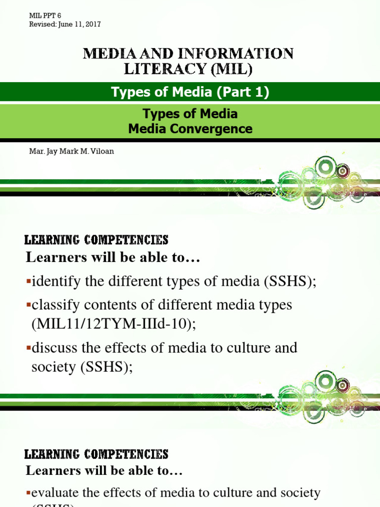 Types of Media MIL Lesson 1 | PDF | Mass Media | Social Media