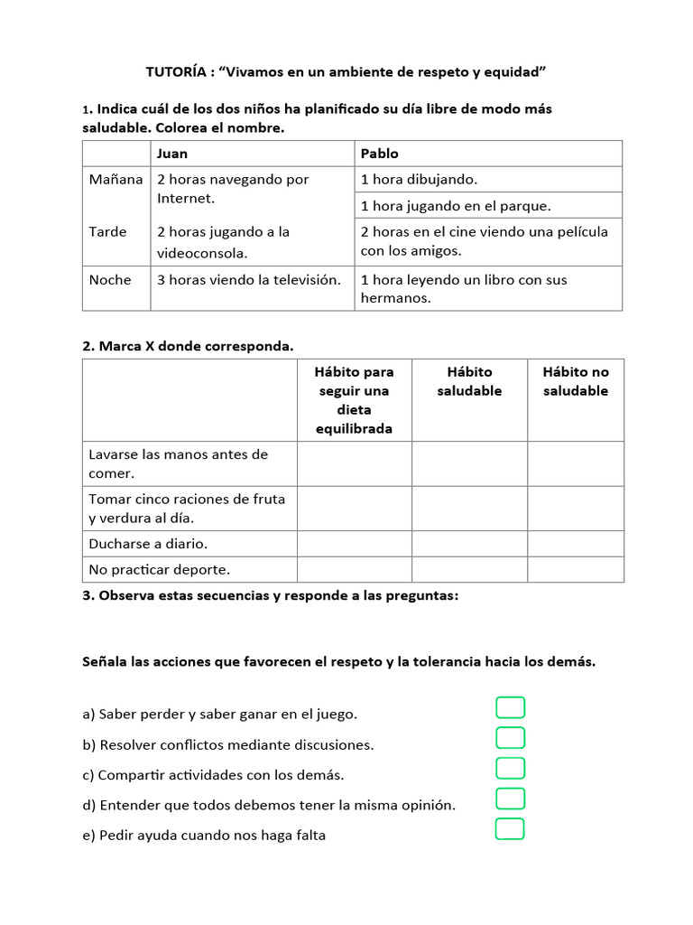 FICHA "Vivamos en Un Ambiente de Respeto y Equidad" | PDF | Relaciones ...