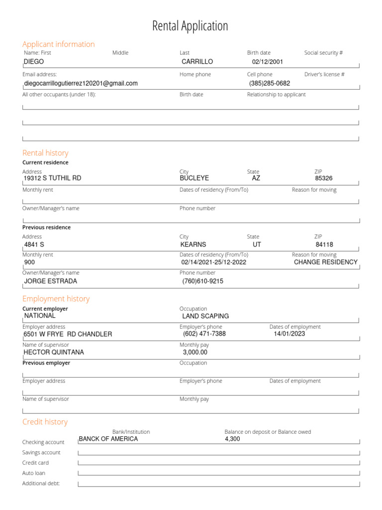 Comprehensive Rental Application Form | PDF | Renting | Background Check
