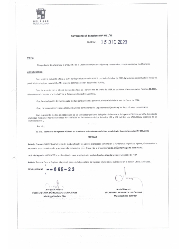 Resolucion #0668 2023 Modulo Fiscal | PDF