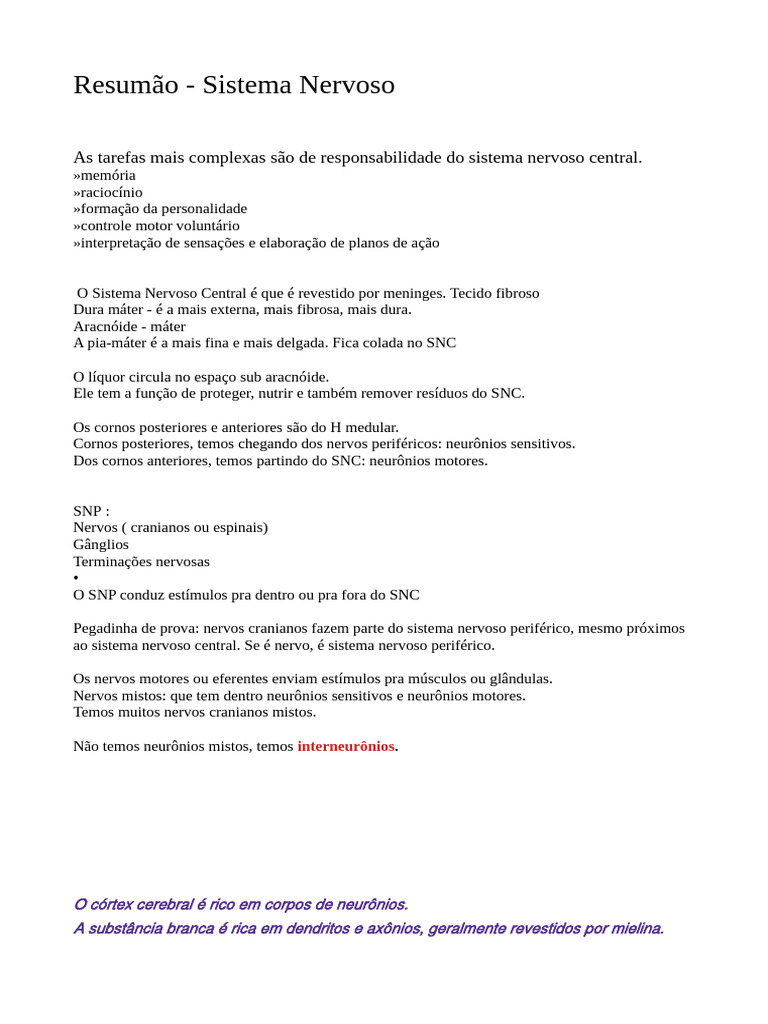 Resumão Sistema Nervoso Pdf