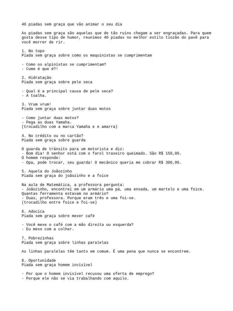 40 Piadas Sem Graça Que Vão Animar O Seu Dia Pdf Piadas