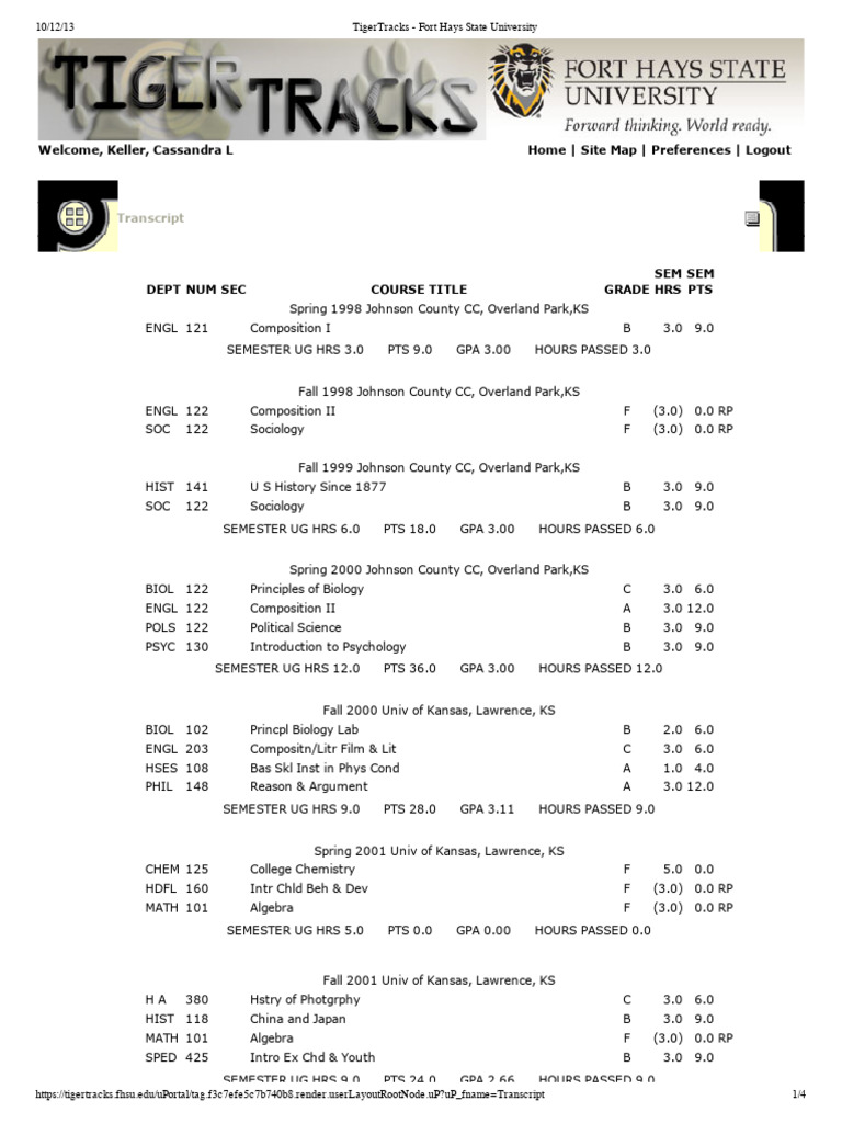 Fort Hays State University Transcript | PDF | Mathematics | Liberal ...