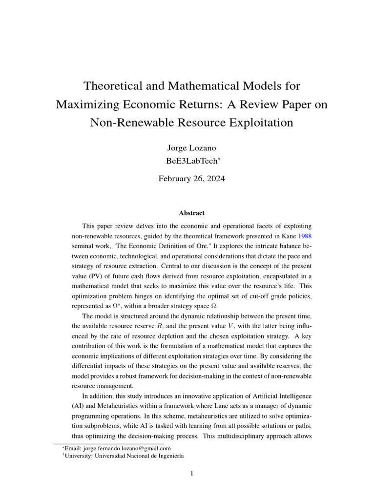 Economic Models for Resource Optimization | PDF | Mathematical ...