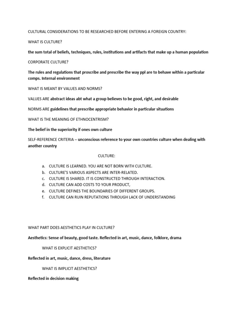 Cultural Considerations - Outline | PDF | Bribery | Aesthetics