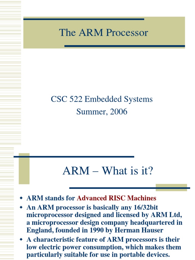 The ARM Processor Instruction Set Arm Architecture