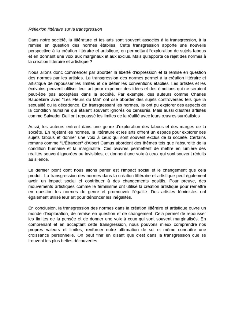 La transgression en littérature et art | PDF | Philosophie | Classiques