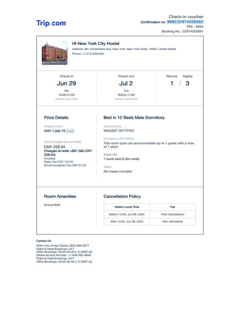 English Check-In Voucher (for Visa Application) | PDF | Hotel