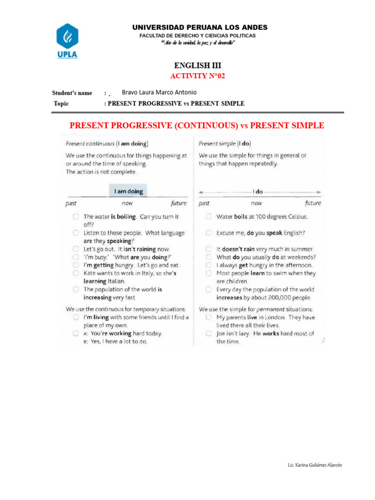 Present Progressive vs Simple Guide | PDF | Languages | Foreign ...