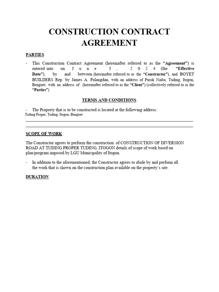 Construction Contract for Diversion Road | PDF | Civil Law (Legal ...