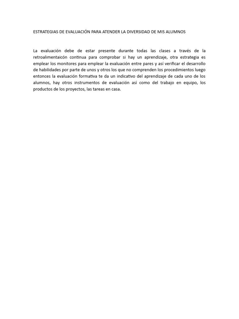 Estrategias de Evaluación para Atender La Diversidad de Mis Alumnos | PDF