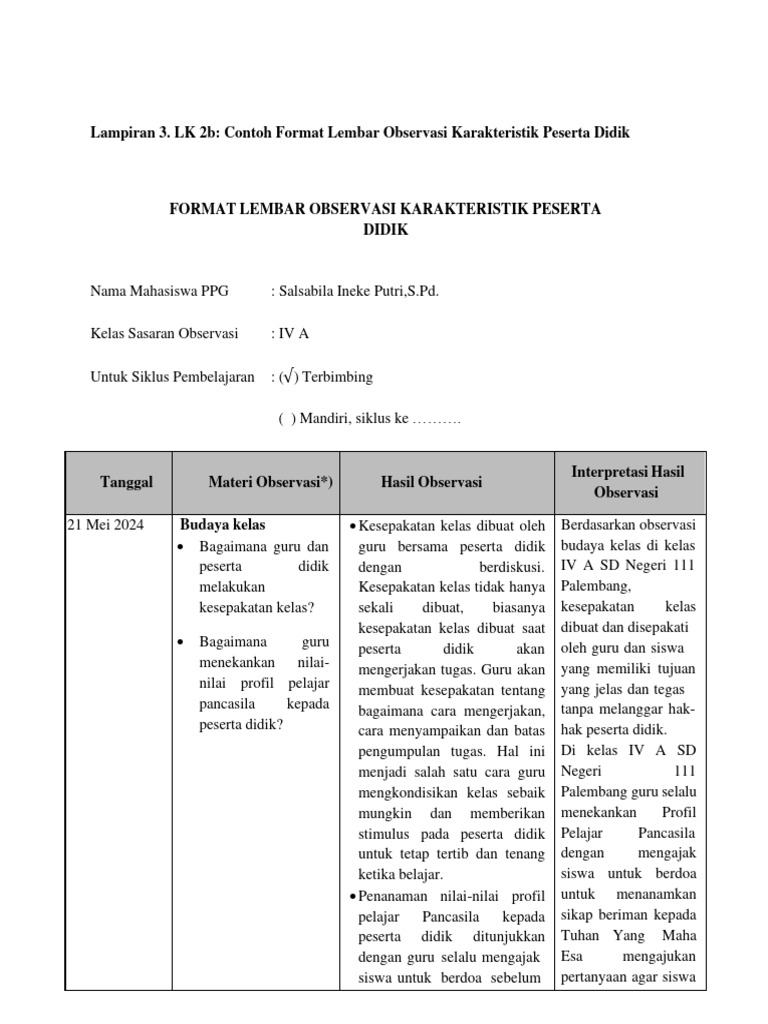 Lembar observasi karakteristik peserta didik ppl ii pdf
