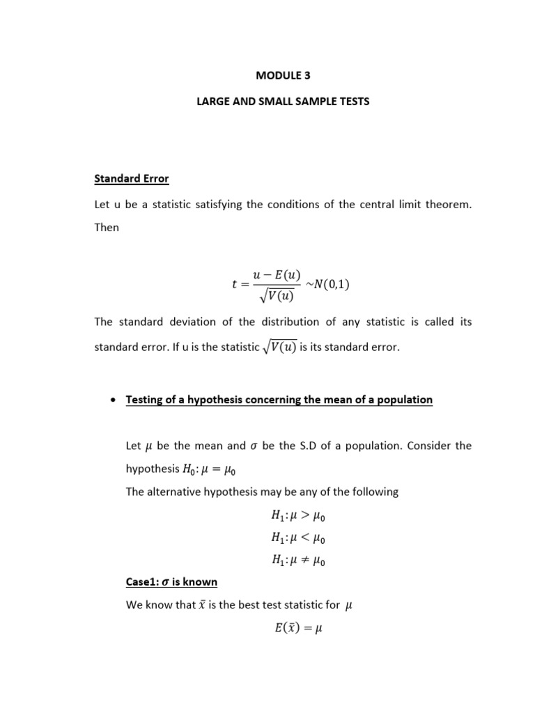 Sample Tests: Hypothesis Testing Guide | PDF | Standard Error | Chi ...