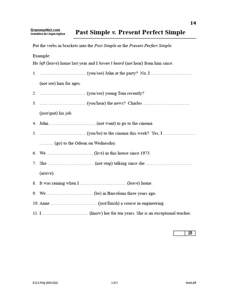 Past Simple vs Present Perfect Exercises | PDF | Languages | Foreign ...