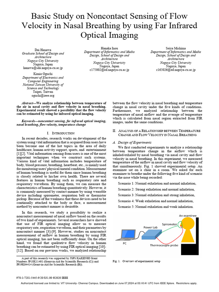 Basic Study On Noncontact Sensing of Flow Velocity in Nasal Breathing ...