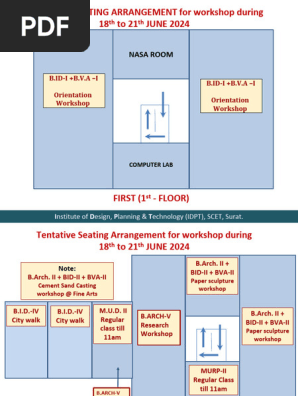 Seating Arrangement for Workshop During 18 to 21June 2024