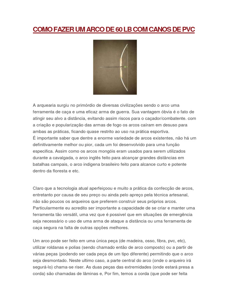 Como Fazer Arco de PVC 60 LB | PDF | Arco e flecha