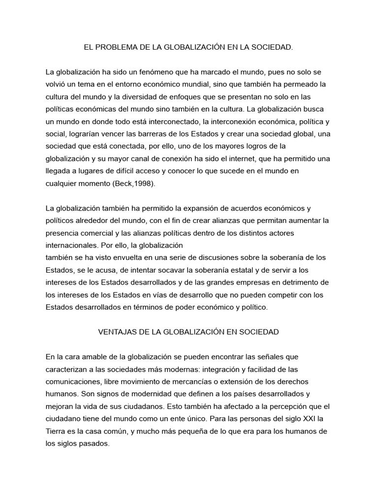 Impacto de la Globalización en la Sociedad | PDF | Globalización | Sociedad