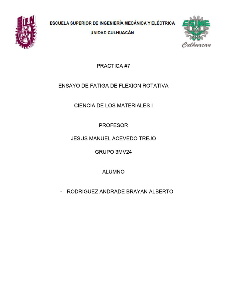Ensayo de Fatiga en Flexión Rotativa | PDF | Fatiga (material ...