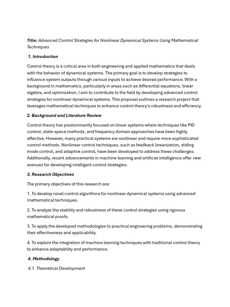 Control Theory Research Purposal' | PDF | Control Theory | Machine Learning