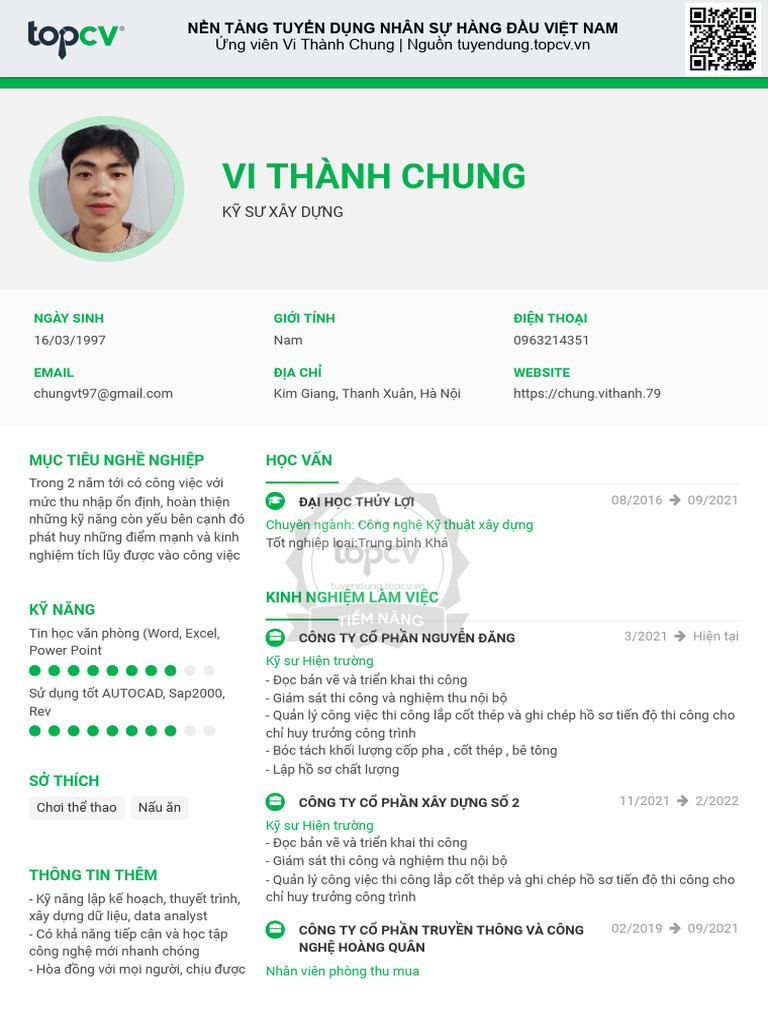 Vi Thanh Chung TopCV - VN 250522.120002 | PDF