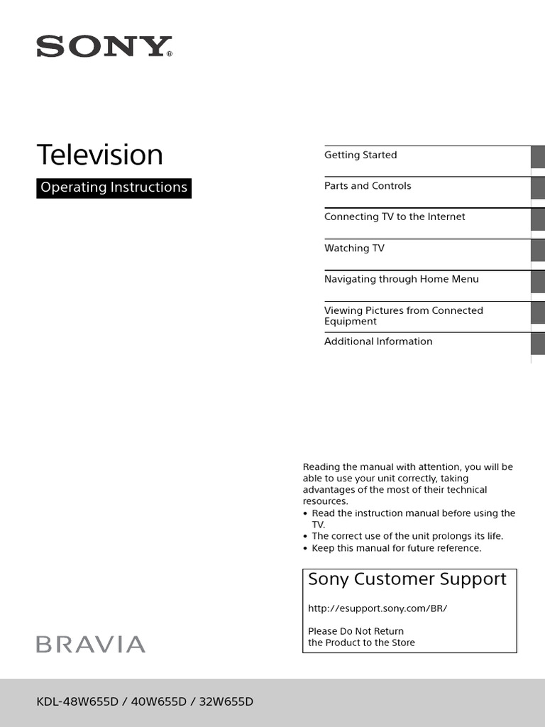 Manual Sony KDL-48W655D | PDF | High Definition Television | Hdmi