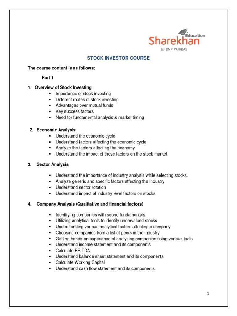 Revised Course Curriculam Stock Investor Course | PDF | Investing ...
