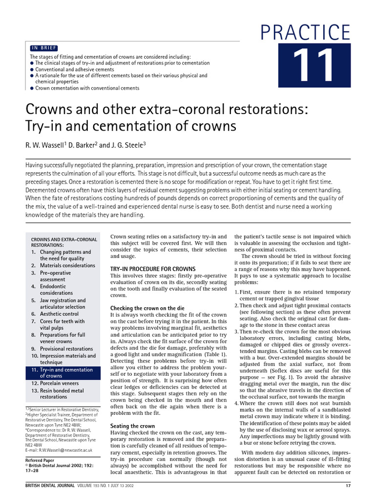 Crown Try-In and Cementation Guide | PDF | Dental Composite | Dentistry ...
