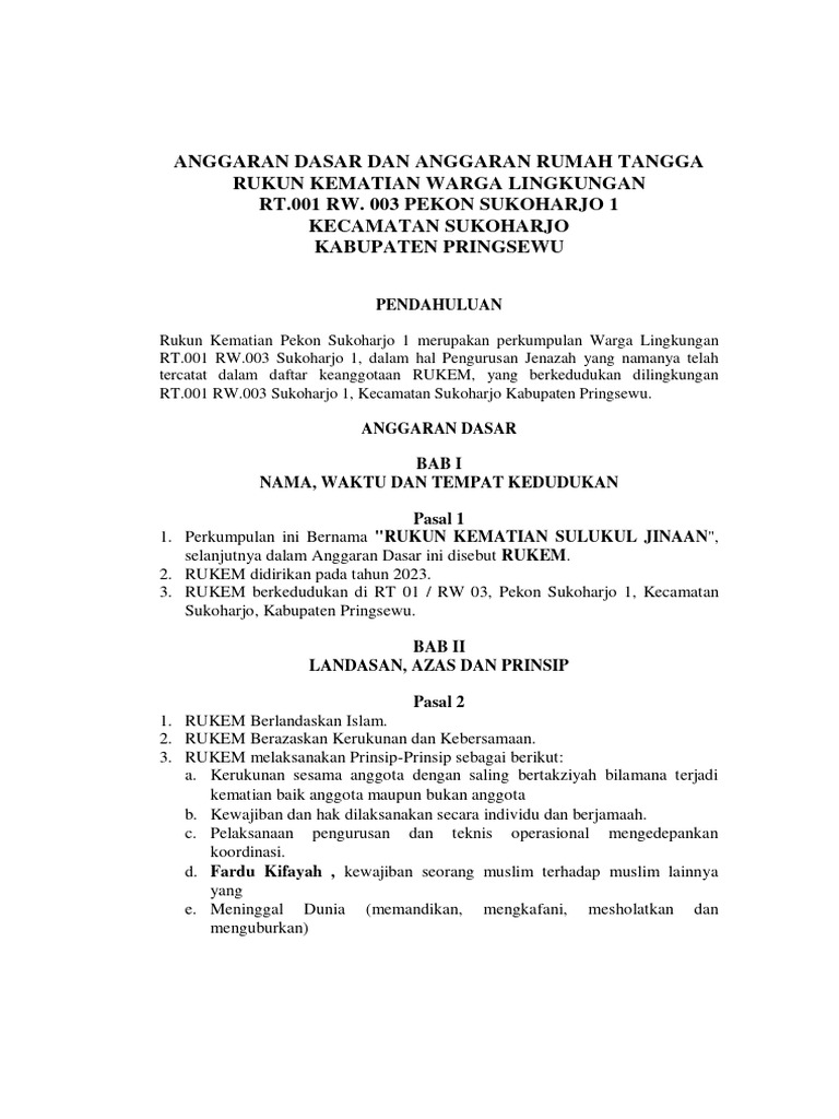 Anggaran Dasar Rukun Kematian RUKEM | PDF | Politik | Hukum