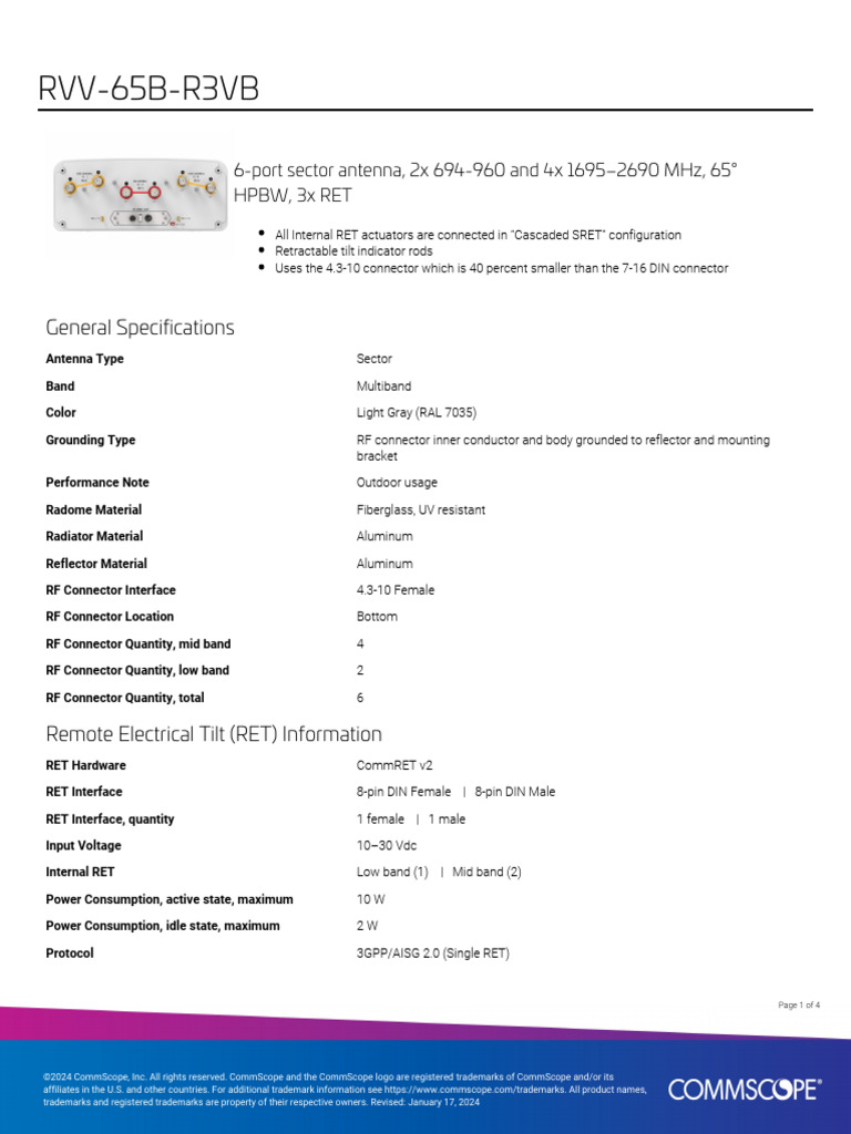 RVV-65B-R3VB Sector Antenna Specs | PDF | Antenna (Radio ...