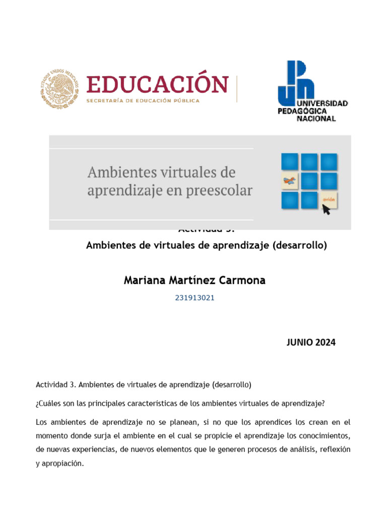 Ambientes Virtuales en Preescolar | PDF | Aprendizaje | Educación de la ...