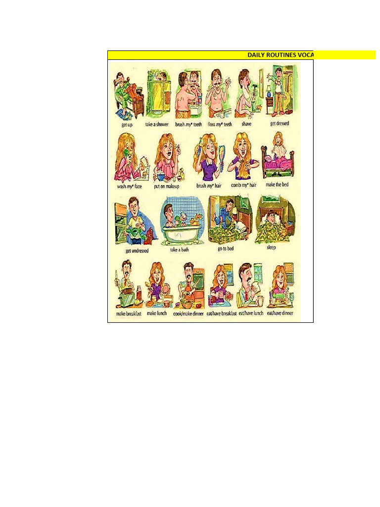 Vocabulario de Rutinas Diarias | PDF | Artes del Lenguaje y ...