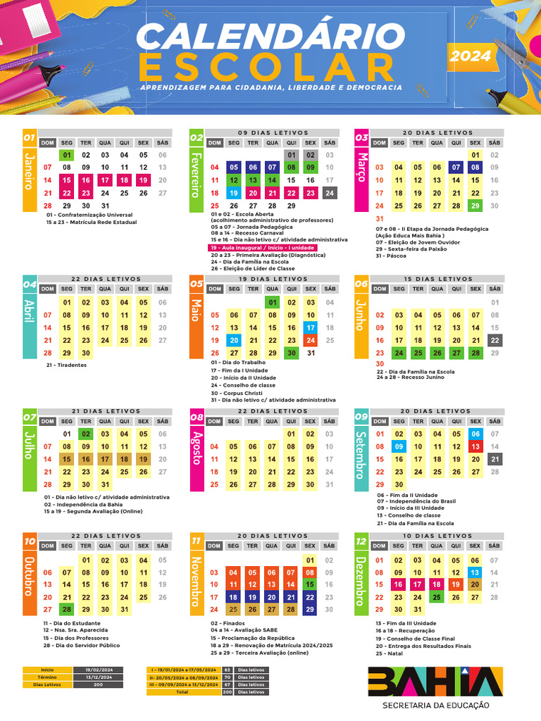 Calendário Escolar 2024 | PDF