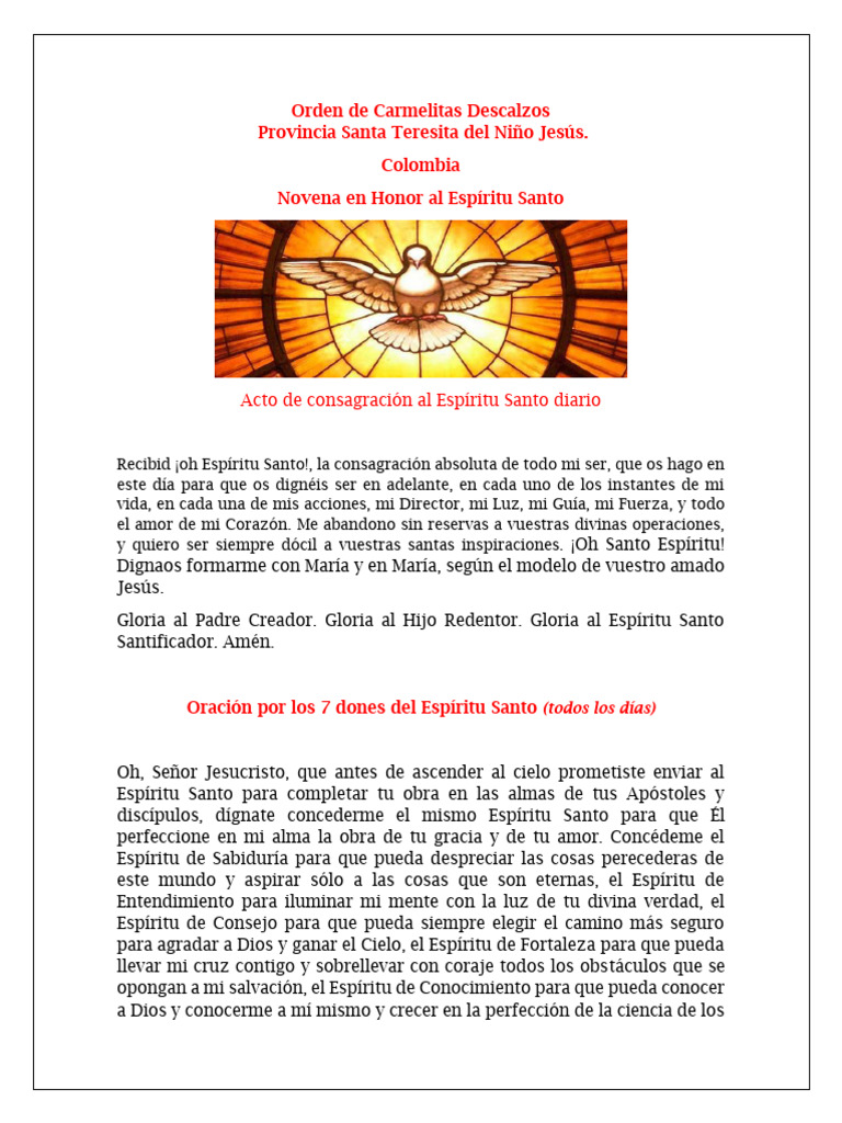 Novena al Espíritu Santo en PDF | PDF | orador del Señor | Oración