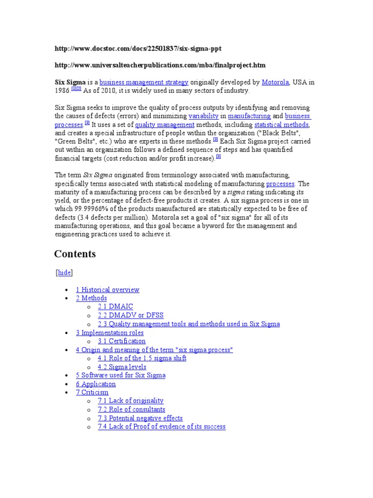 Six Sigma: Quality Improvement Strategy | PDF | Design For Six Sigma ...
