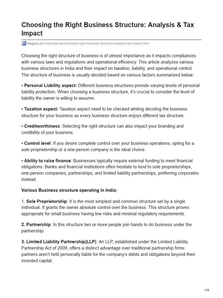 Taxguru - In-Choosing The Right Business Structure Analysis Tax Impact ...