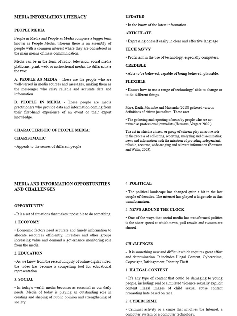 Media information literacy reviewer lectures pdf media