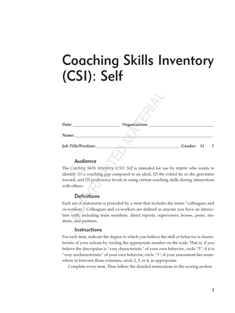 Coaching Skills Inventory Assessment | PDF | Mentorship | Cognition