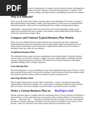 Compare and Contrast These Typical Business Plan Models