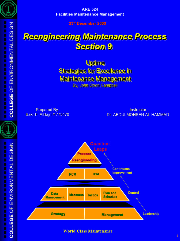 Uptime 9 Reengineering Maintenance Process Pdf Inventory
