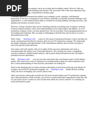 Business Plan for Tv Production Company